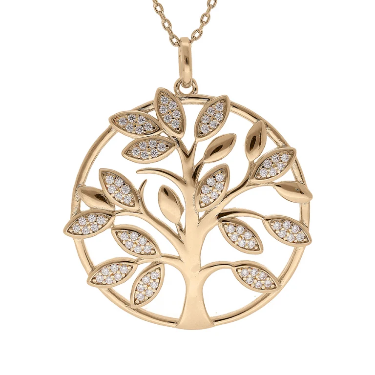 Collier arbre de vie ajouré serti d’oxydes blancs 30 mm – Plaqué or | Azuline