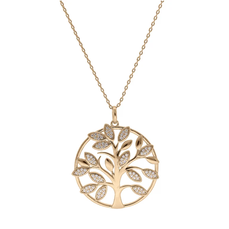 Collier arbre de vie ajouré serti d’oxydes blancs 30 mm – Plaqué or | Azuline
