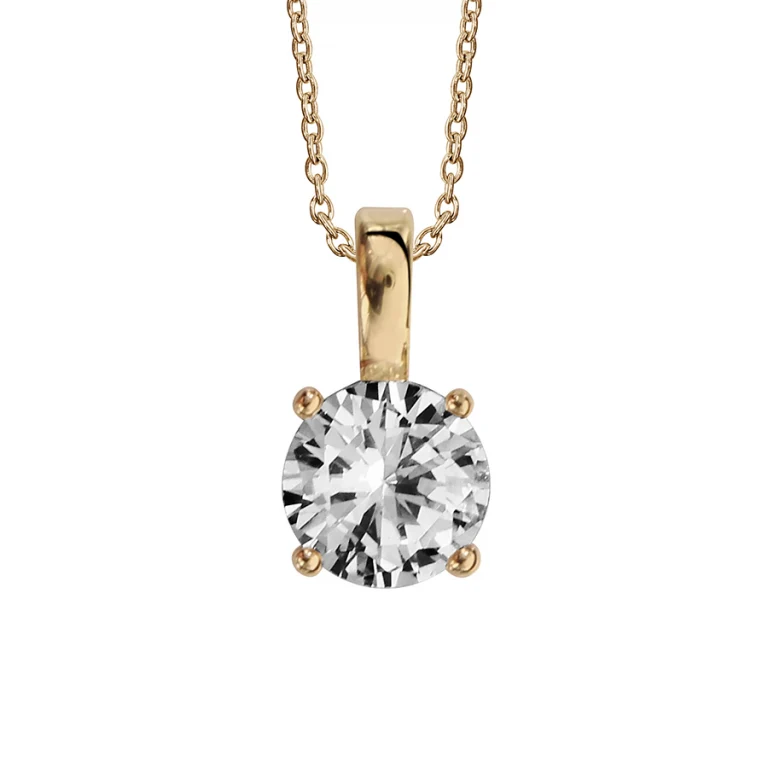 Collier solitaire à oxyde blanc 6 mm – Plaqué or | Azuline