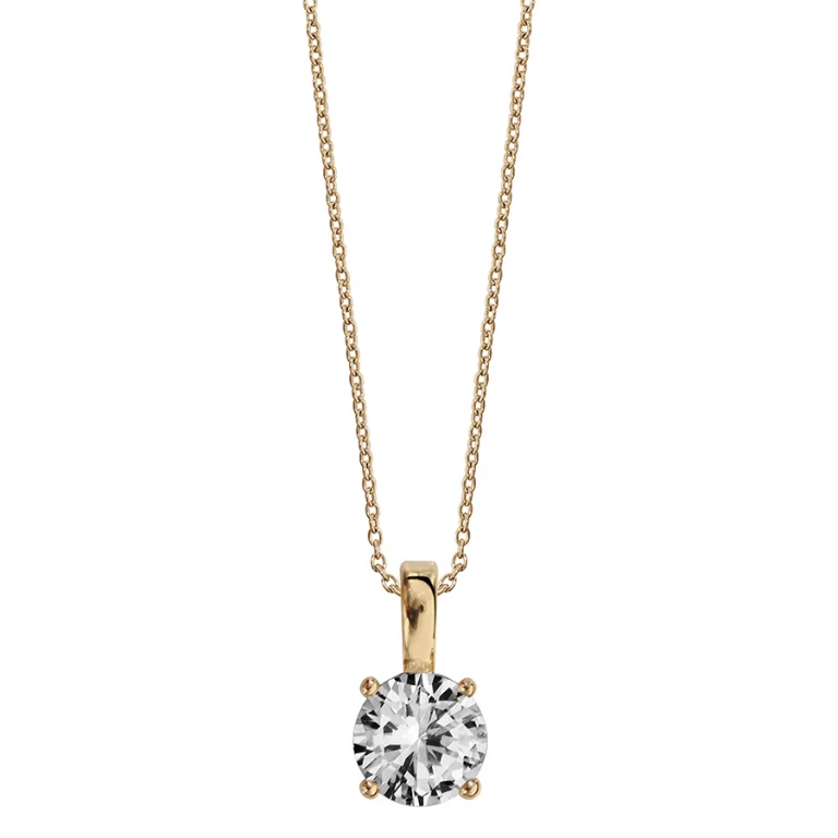 Collier solitaire à oxyde blanc 6 mm – Plaqué or | Azuline