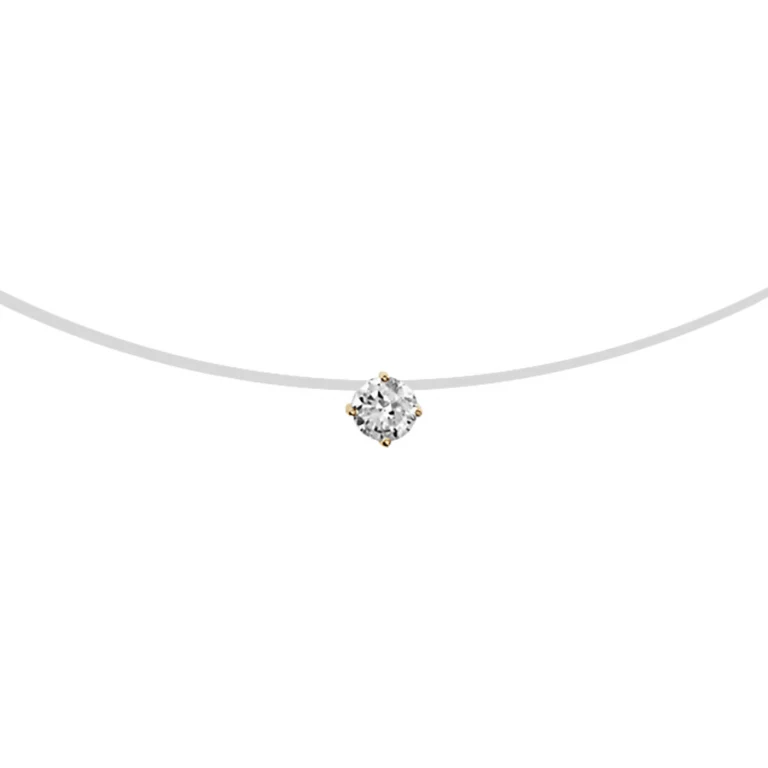 Collier solitaire oxyde blanc 3 mm sur fil nylon – Plaqué or | Azuline