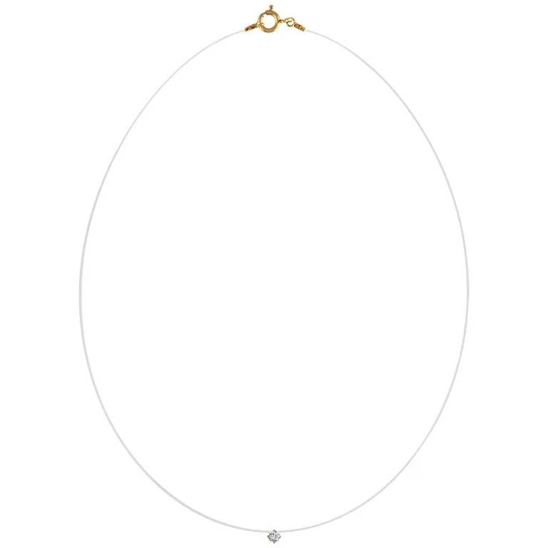 Collier solitaire oxyde blanc 3 mm sur fil nylon – Plaqué or | Azuline
