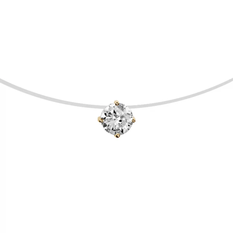 Collier solitaire à oxyde blanc sur fil nylon – Plaqué or | Azuline