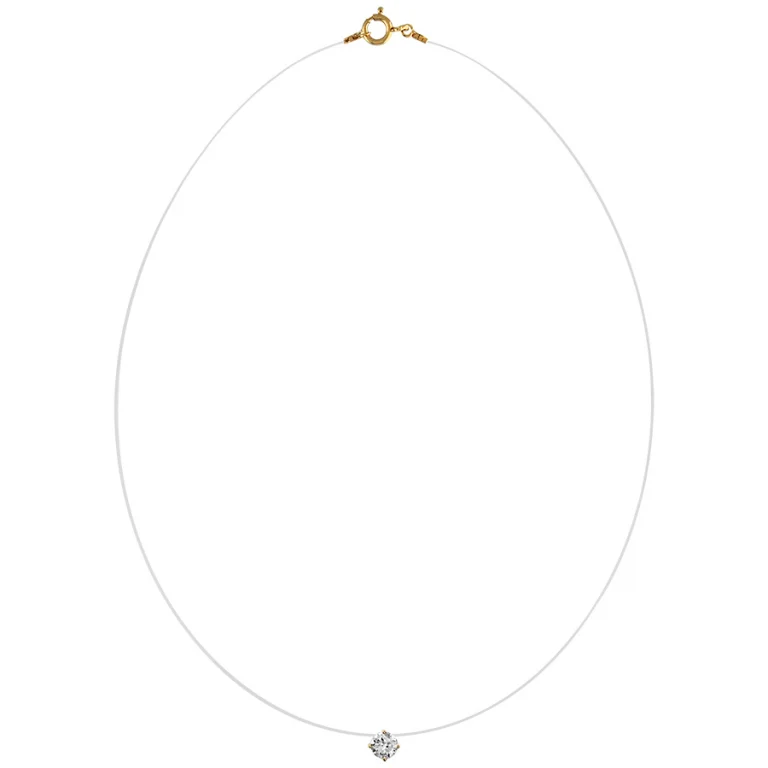 Collier solitaire à oxyde blanc sur fil nylon – Plaqué or | Azuline