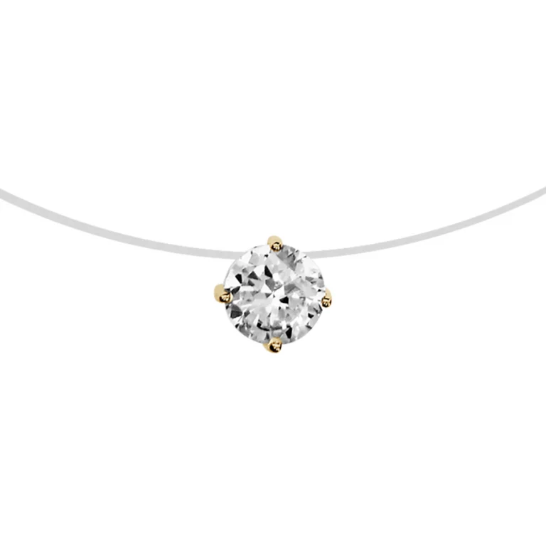 Collier solitaire oxyde blanc 7 mm – Plaqué or | Azuline