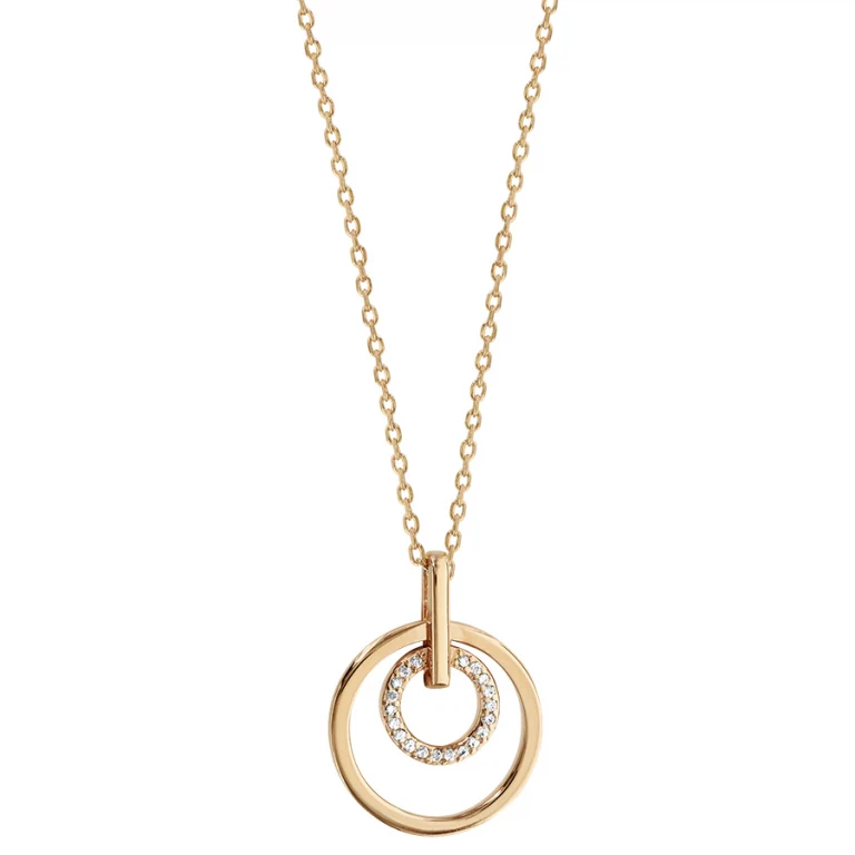 Collier anneau lisse et anneau serti d’oxydes blancs – Plaqué or | Azuline