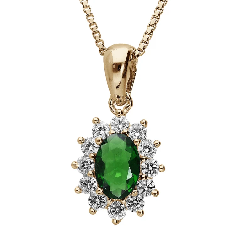 Collier ovale à pierre synthétique verte et pierres blanches – Plaqué or | Azuline