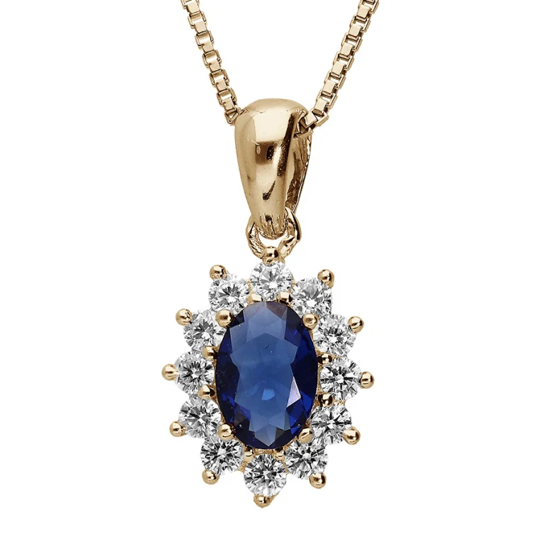 Collier ovale à pierre synthétique bleue et pierres blanches – Plaqué or | Azuline
