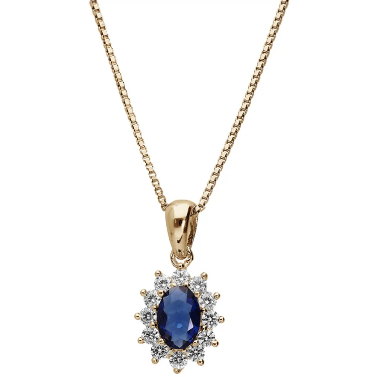 Collier ovale à pierre synthétique bleue et pierres blanches – Plaqué or | Azuline