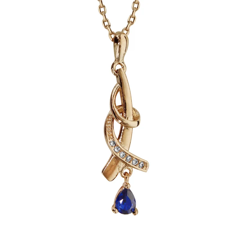 Collier nœud serti à pierre goutte bleu foncé – Plaqué or | Azuline