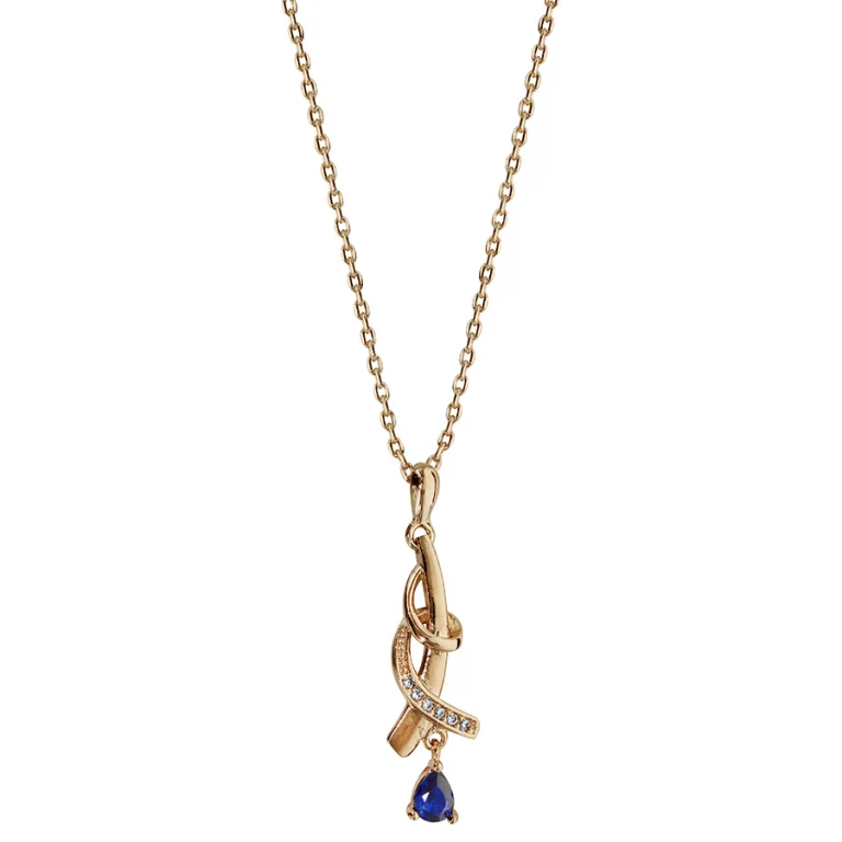 Collier nœud serti à pierre goutte bleu foncé – Plaqué or | Azuline