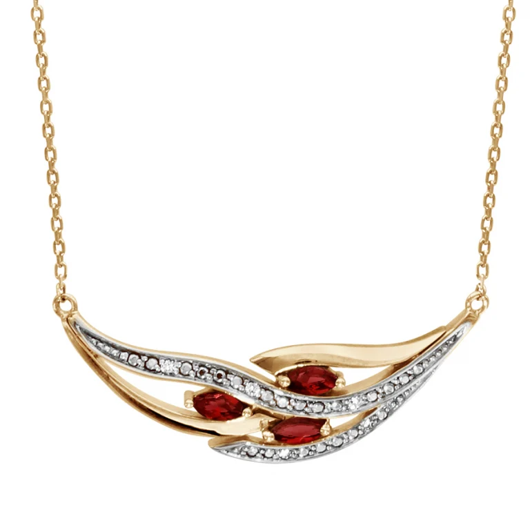 Collier navette à pierres rouges synthétiques, oxydes blancs – Plaqué or | Azuline
