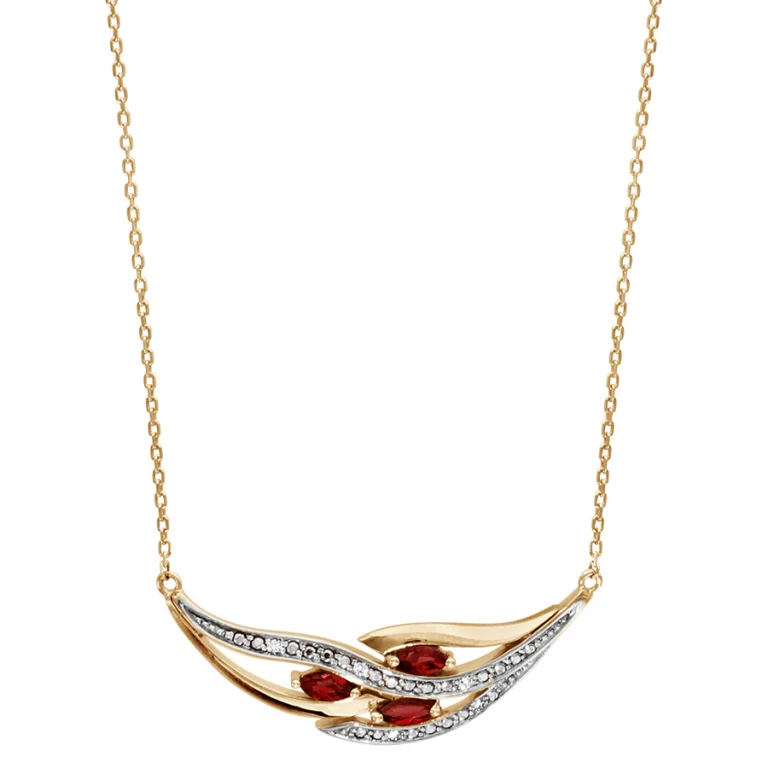 Collier navette à pierres rouges synthétiques, oxydes blancs – Plaqué or | Azuline