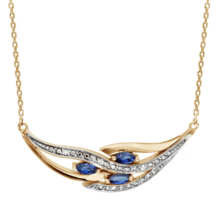 Collier navette à pierres bleu synthétique et oxydes blancs – Plaqué or | Azuline