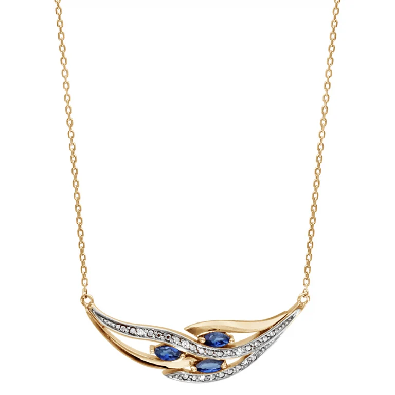 Collier navette à pierres bleu synthétique et oxydes blancs – Plaqué or | Azuline
