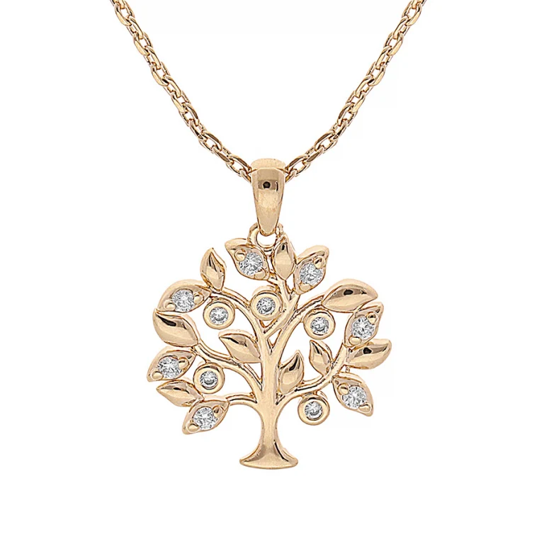 Collier arbre de vie 15 mm serti d’oxydes blancs – Plaqué or | Azuline