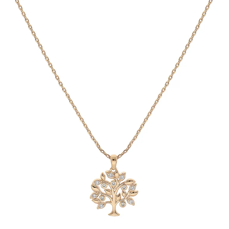 Collier arbre de vie 15 mm serti d’oxydes blancs – Plaqué or | Azuline