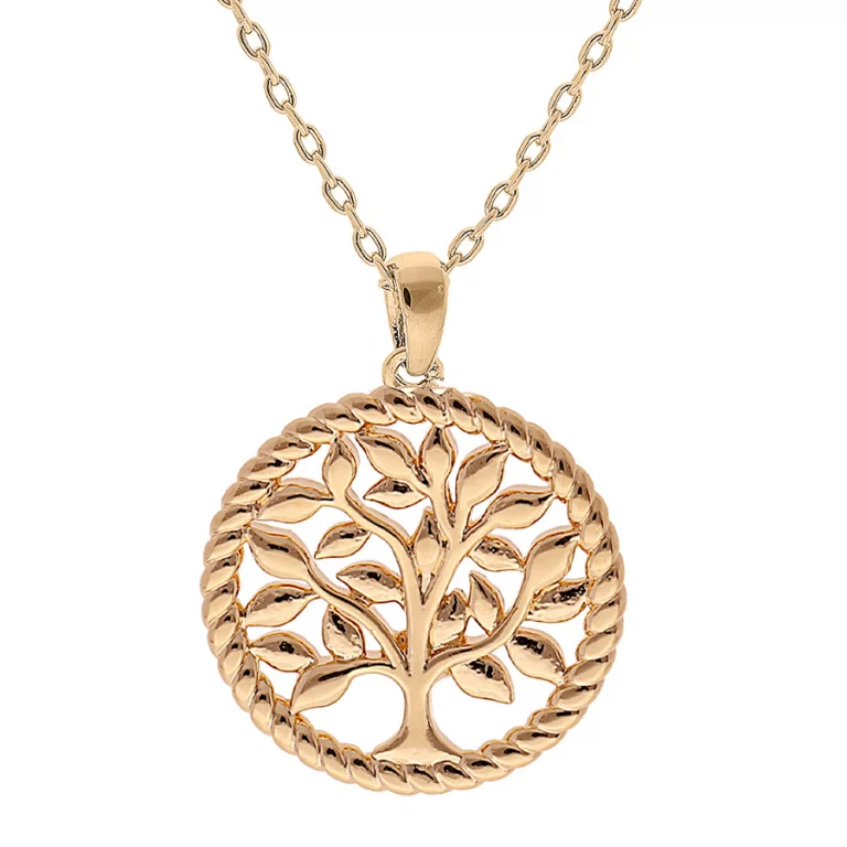 Collier arbre de vie rond 17 mm à contour perlé – Plaqué or | Azuline