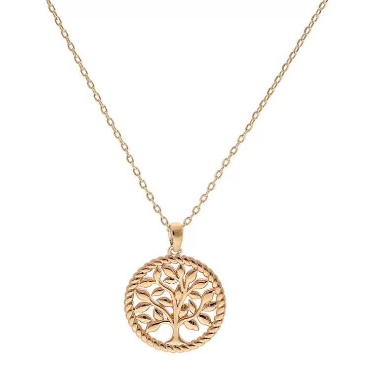 Collier arbre de vie rond 17 mm à contour perlé – Plaqué or | Azuline