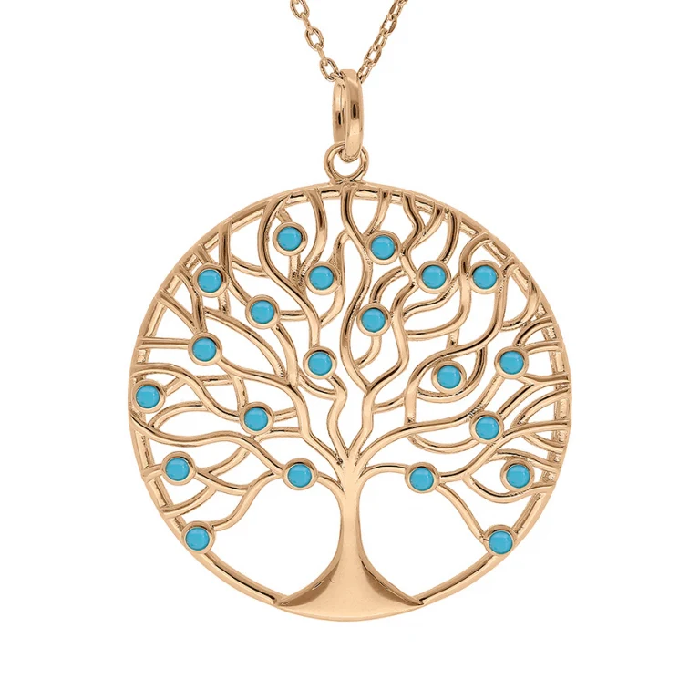 Collier arbre de vie serti d’oxydes couleur turquoise – Plaqué or | Azuline