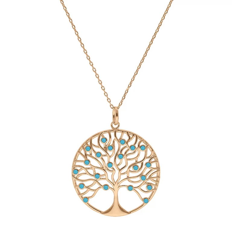 Collier arbre de vie serti d’oxydes couleur turquoise – Plaqué or | Azuline
