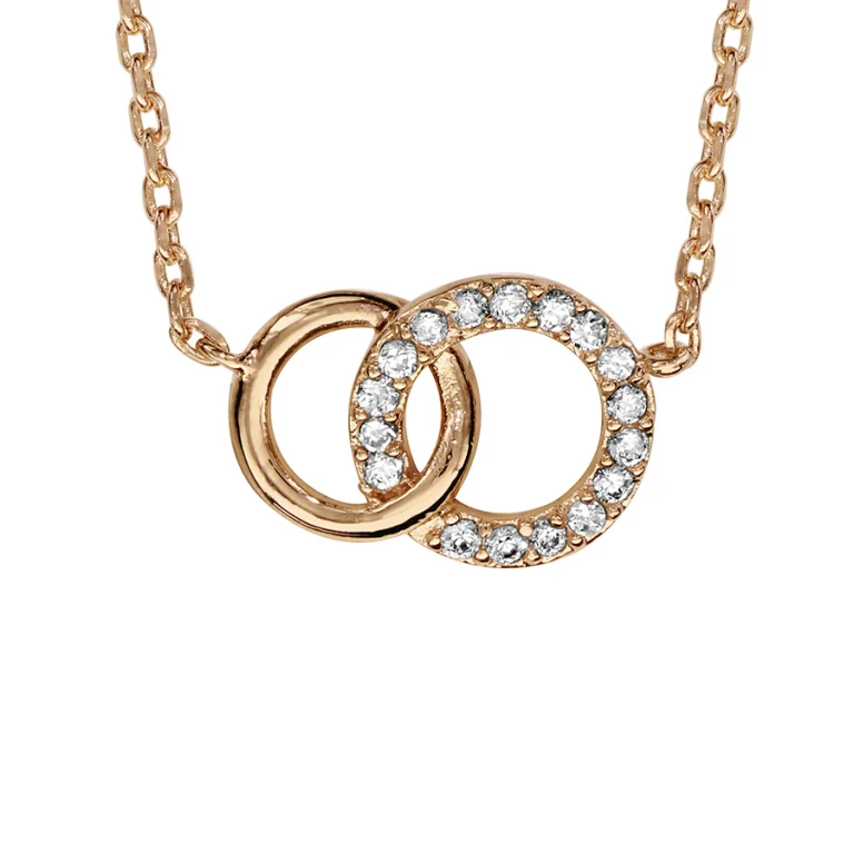 Collier deux cercles entrelacés bicolores sertis – Plaqué or | Azuline