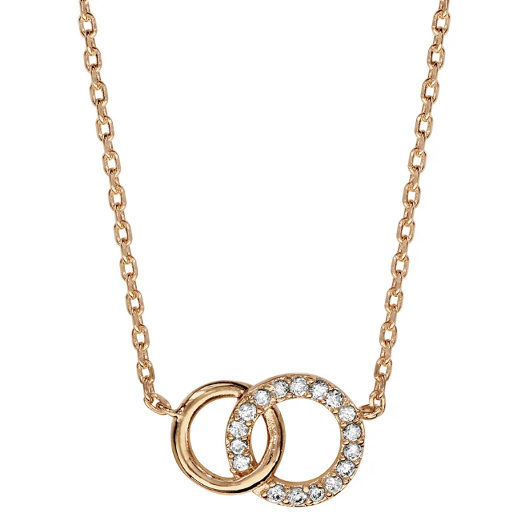 Collier deux cercles entrelacés bicolores sertis – Plaqué or | Azuline
