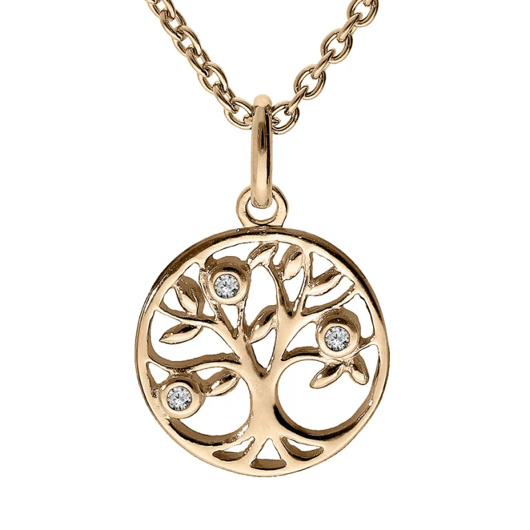 Collier médaille ronde arbre de vie découpé serti d’oxydes – Plaqué or | Azuline
