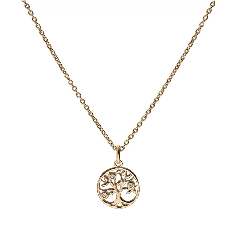 Collier médaille ronde arbre de vie découpé serti d’oxydes – Plaqué or | Azuline