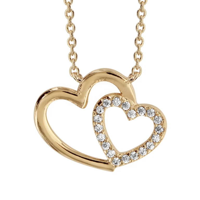 Collier double cœur croisé serti d’oxydes blancs – Plaqué or | Azuline