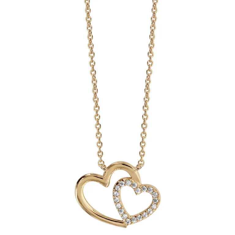Collier double cœur croisé serti d’oxydes blancs – Plaqué or | Azuline