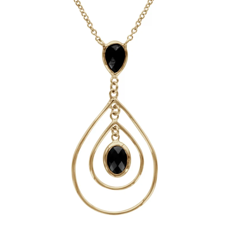Collier goutte serti d’oxydes noirs facettés – Plaqué or | Azuline