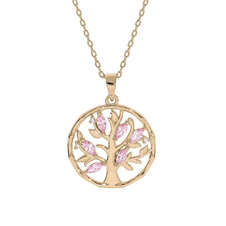Collier arbre serti d’oxydes roses – Plaqué or | Azuline