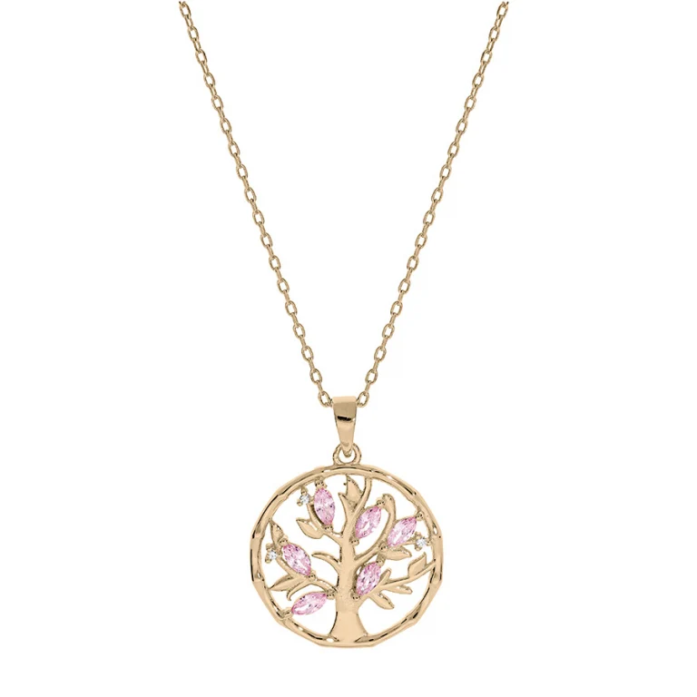Collier arbre serti d’oxydes roses – Plaqué or | Azuline