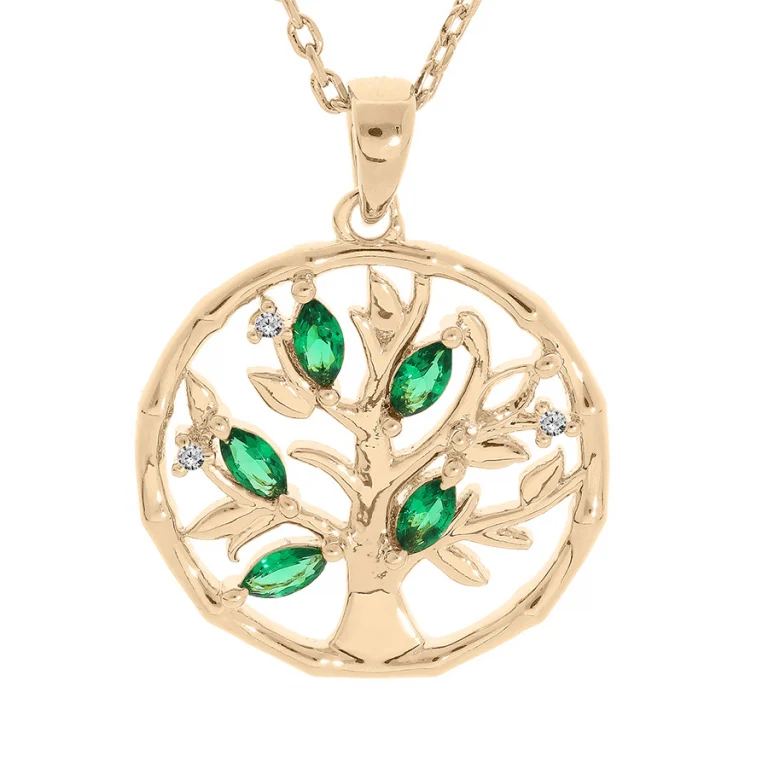 Collier arbre de vie serti d’oxydes verts – Plaqué or | Azuline