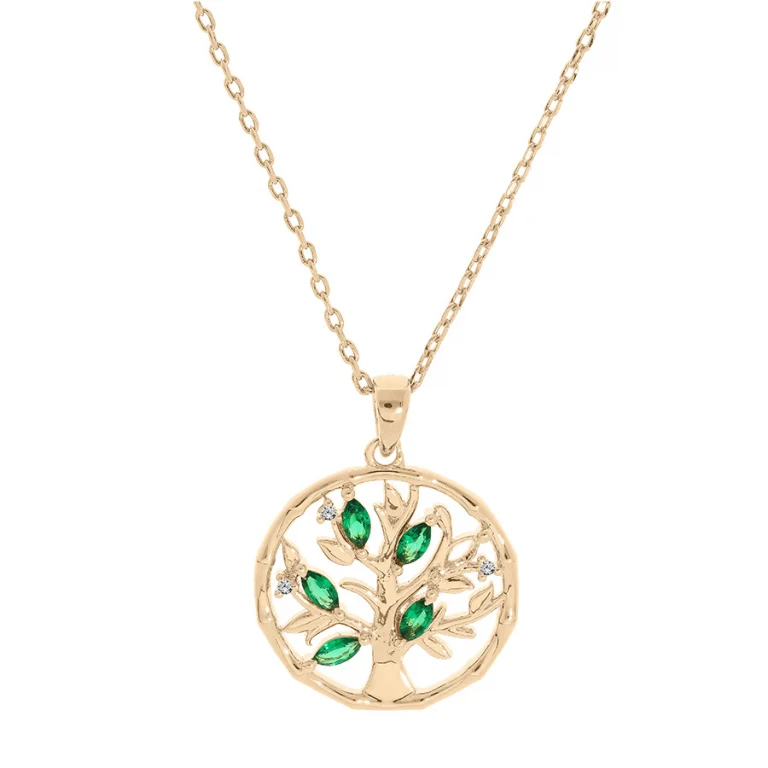 Collier arbre de vie serti d’oxydes verts – Plaqué or | Azuline