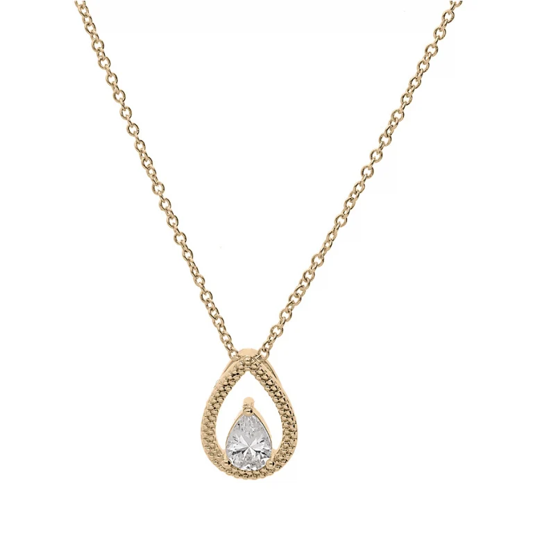 Collier goutte serti d’oxydes ajouré – Plaqué or | Azuline