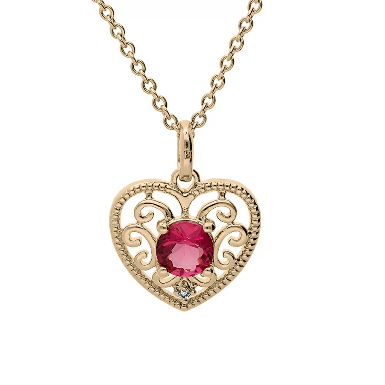 Collier cœur serti d’oxydes fuchsia et blanc – Plaqué or | Azuline