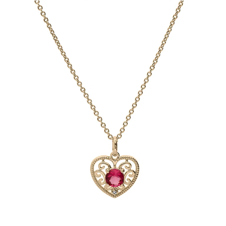 Collier cœur serti d’oxydes fuchsia et blanc – Plaqué or | Azuline