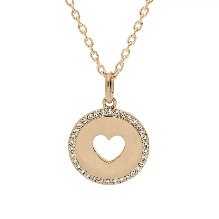 Collier médaille ronde cœur ajouré à contour serti – Plaqué or | Azuline