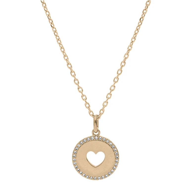 Collier médaille ronde cœur ajouré à contour serti – Plaqué or | Azuline