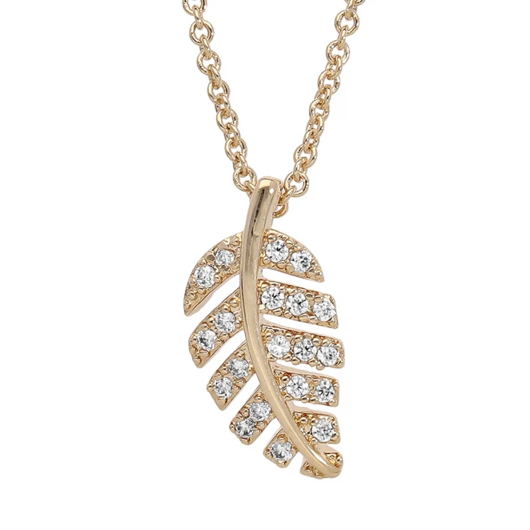 Collier feuillage serti d’oxydes blancs – Plaqué or | Azuline