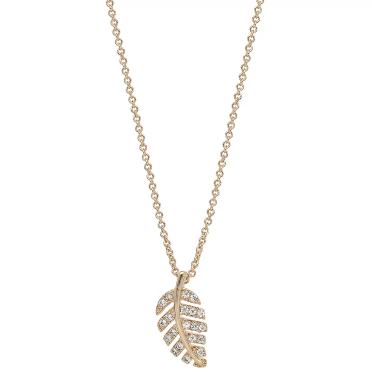Collier feuillage serti d’oxydes blancs – Plaqué or | Azuline