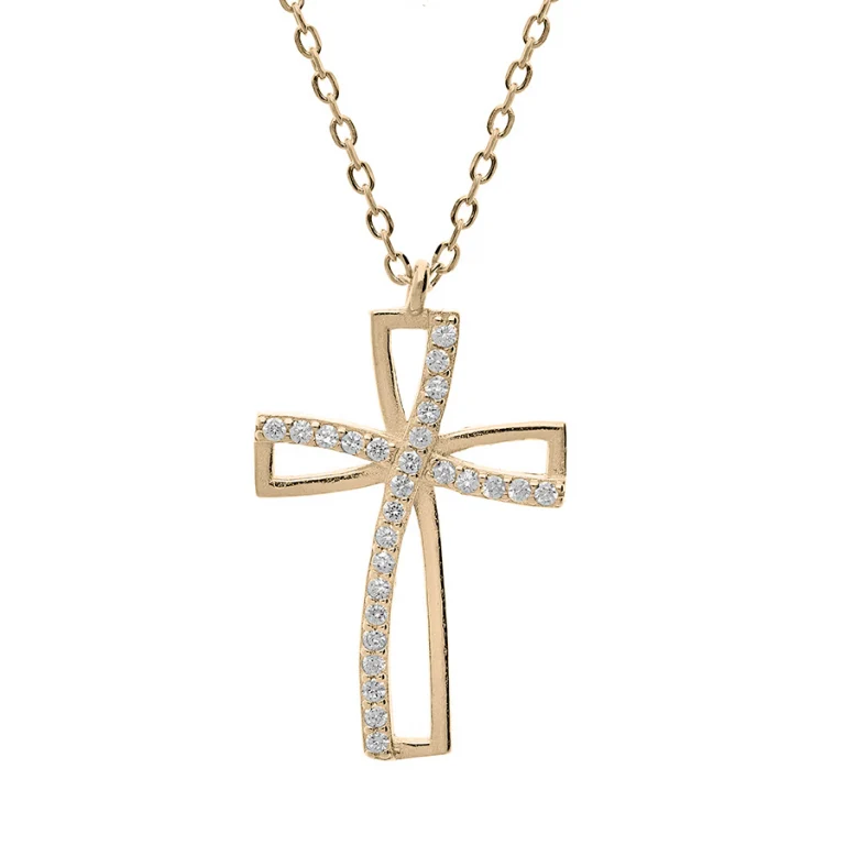 Collier croix serti d’oxydes blancs – Plaqué or | Azuline