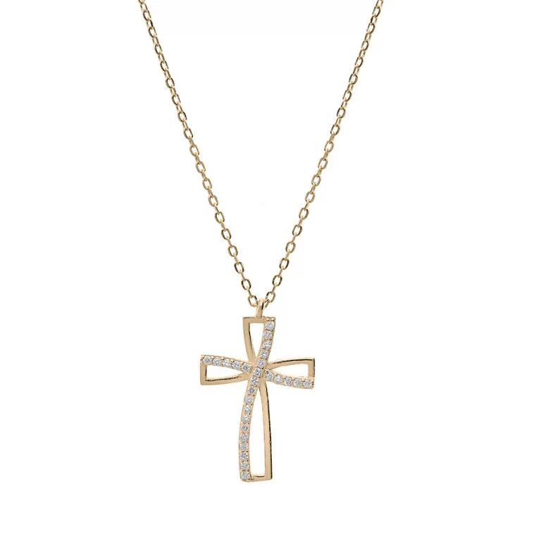 Collier croix serti d’oxydes blancs – Plaqué or | Azuline