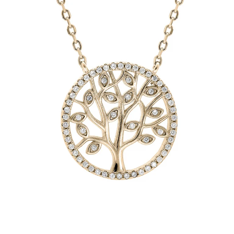 Collier arbre de vie ajouré serti d’oxydes blancs – Plaqué or | Azuline