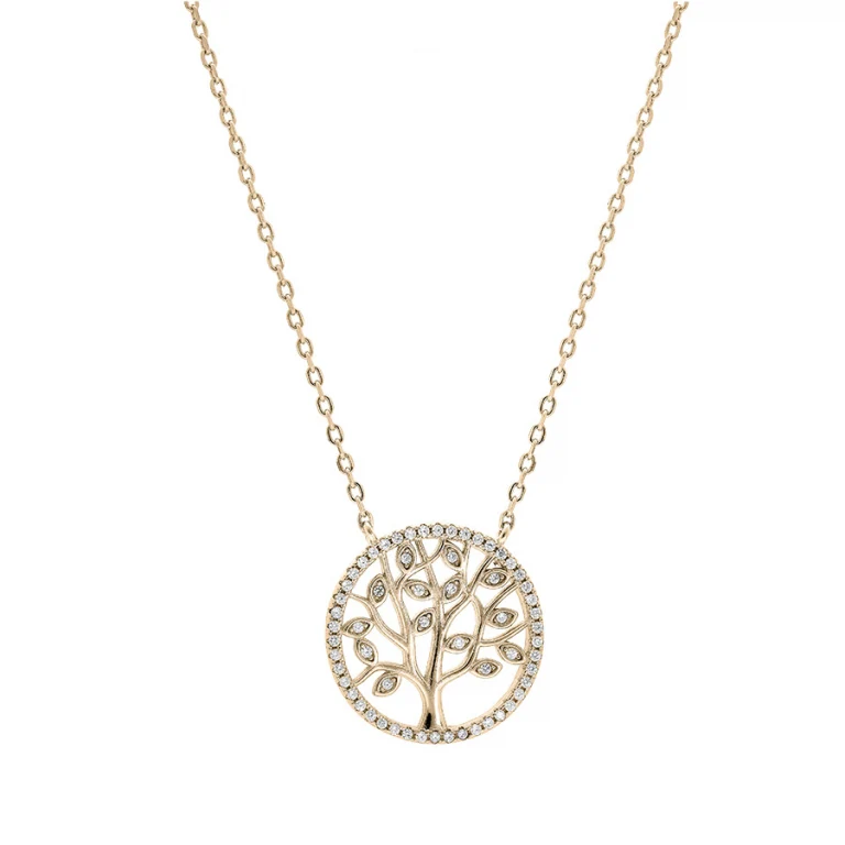 Collier arbre de vie ajouré serti d’oxydes blancs – Plaqué or | Azuline