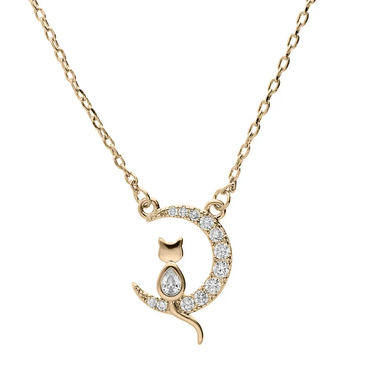 Collier lune serti d’oxydes blancs – Plaqué or | Azuline
