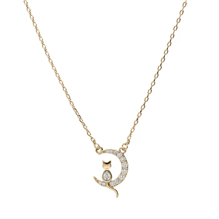 Collier lune serti d’oxydes blancs – Plaqué or | Azuline