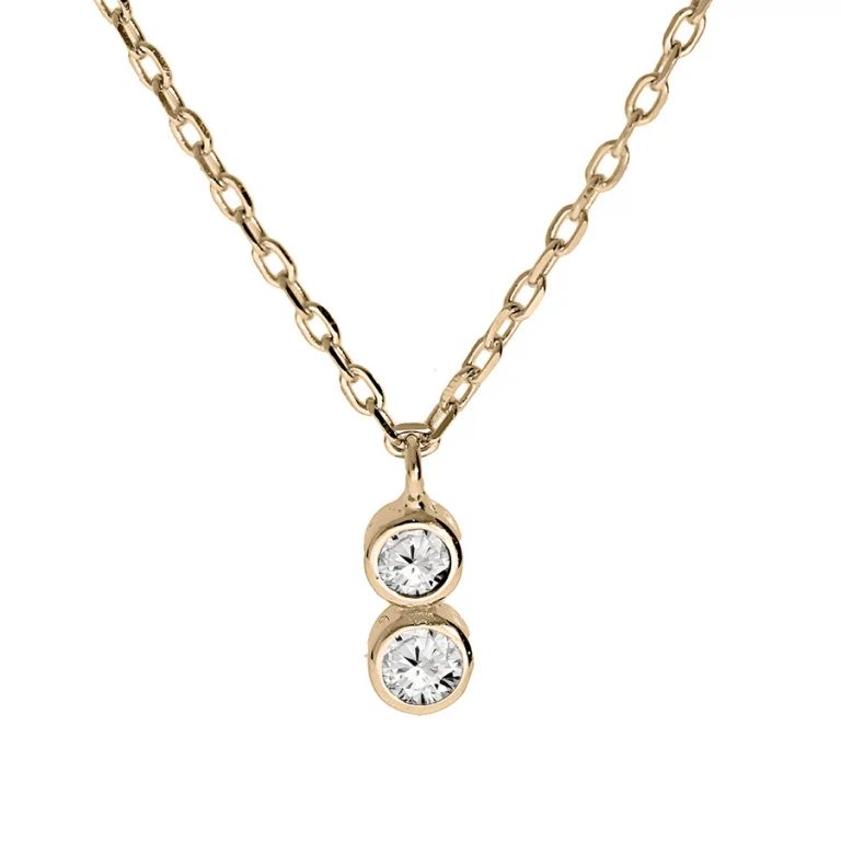 Collier pendentif vertical à deux oxydes sertis clos – Plaqué or | Azuline